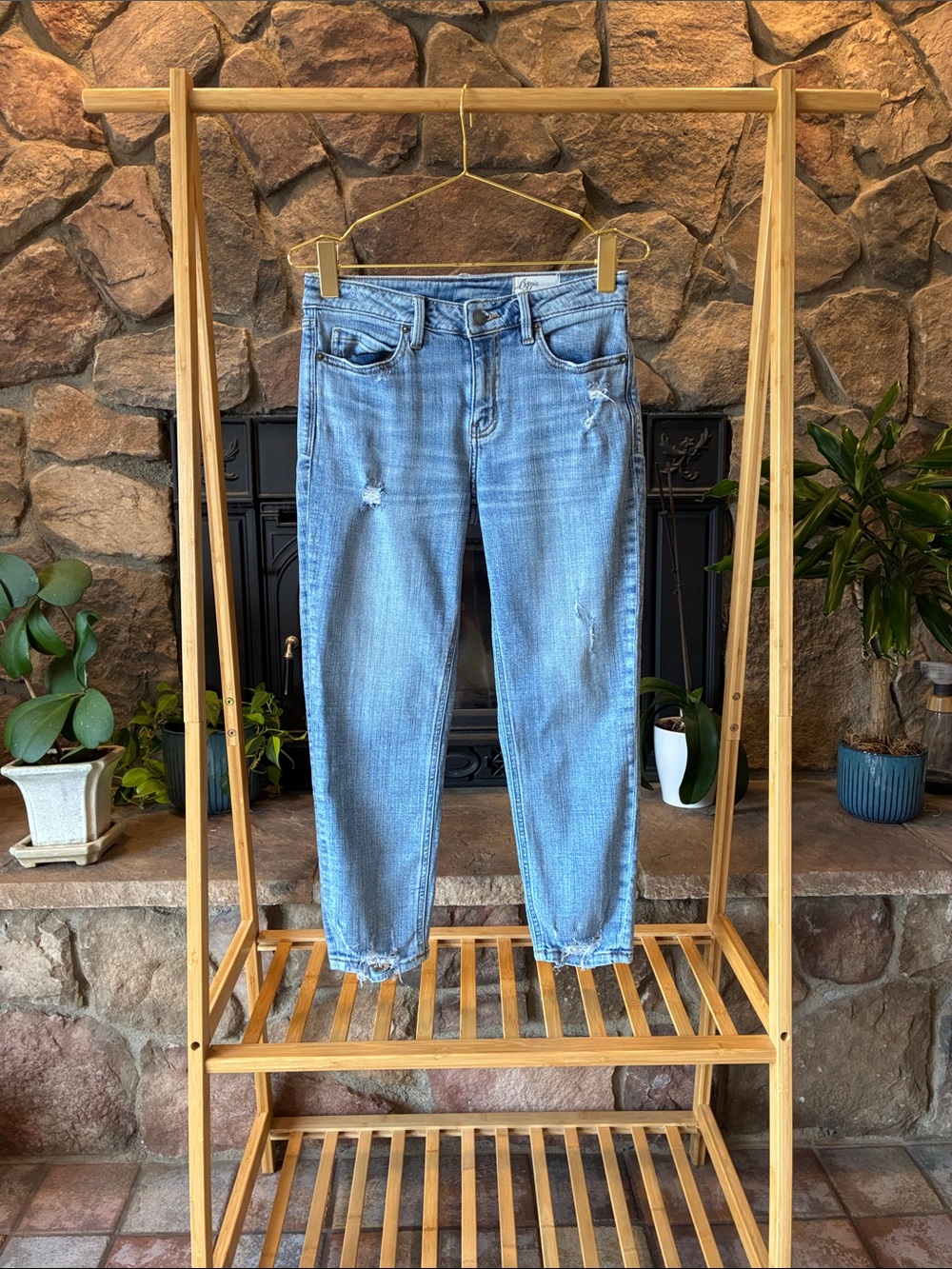 Cosmic Blue Love Adrianne Distressed Crop Jean